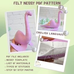 Plush loch ness PDF pattern Nessy sewing tutorial Felt plushie Stuffed animal