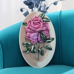 Rose, plaster flower, sculpture painting, textured wall art.