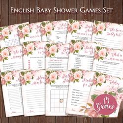 Floral Baby Shower Games Bundle, Baby Shower Theme Party, Baby Games, Wishes for Baby, Scramble, Advice Printable