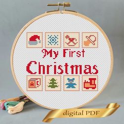 Christmas Sampler pattern pdf cross stitch, Easy embroidery Christmas disign