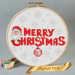 Christmas pattern pdf cross stitch, Easy embroidery Santa