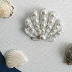 White seashell pearled brooch as gift for women or man