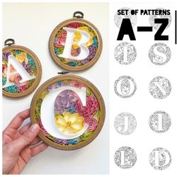 TEMPLATES of Alphabet A-Z Letters in flowers -  Quilling patterns - Letters in Embroidery - English alphabet