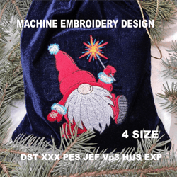 Christmas gnome machine embroidery design