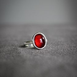 Garnet silver ring, Gemstone ring, Gift for women, Birthstone ring