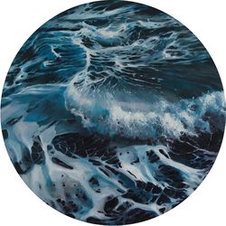 Seascape Original Oil painting Sea home wall decor Sea art Ocean waves Landscape Round painting Round wall decor