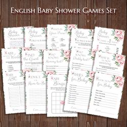 Floral Baby Shower Games Bundle, Peony Baby Shower Theme Party, Baby Games, Wishes for Baby, Scramble, Advice Printable