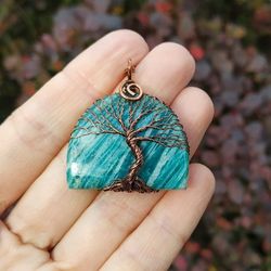 copper 7th wedding anniversary gift for wife, amazonite tree of life pendant, 7 year anniversary, wife copper wedding