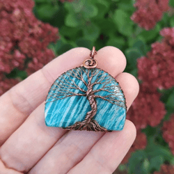 Tree Of Life Pendant Amazonite Necklace, Copper 7th Wedding Anniversary Wife Gift, Seventh Wedding Necklace, Copper Gift