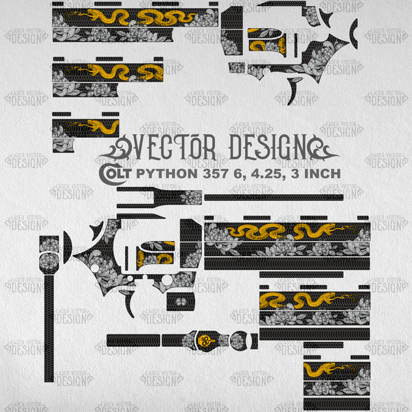 VECTOR DESIGN Colt Python 357 6, 4.25, 3 Snake and flowers - Inspire Uplift
