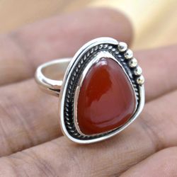 Red Onyx 925 Silver Oxidized Antique Ring Jewelry