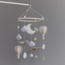 Baby mobile with hot air balloons and airplanes, Crib mobile, Cradle mobile, felt mobile, baby shower gift, nursery