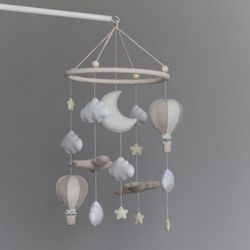 baby mobile with hot air balloons and airplanes, crib mobile, cradle mobile, felt mobile, baby shower gift, nursery