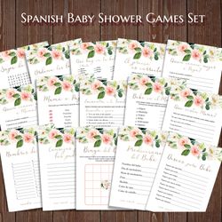 Juegos de Baby Shower, Pink Floral Spanish Baby Shower Games, Pink Juegos para Baby Shower, Es Nina Juegos Printable