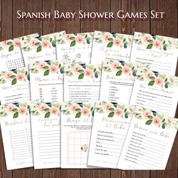 juegos de baby shower, pink floral spanish baby shower games, pink juegos para baby shower, es nina juegos printable