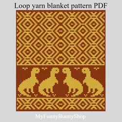 Loop yarn Finger knitted Dinosaur Boarder blanket pattern PDF Download