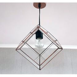 suspended stained glass cube lamp in loft style