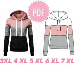 Bella PLUS SIZE Hoodie PDF Sewing Pattern Basic regular sweatshirt hoodie  - Sweatshirt Pattern 3XL 4XL 5XL 6XL 7XL