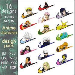 nike anime pack embroidery designs, swoosh, 16 designs, many sizes
