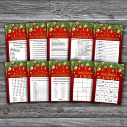 Gold Christmas toys baby shower games bundle,Christmas Baby Shower games package,Fun Baby Shower Games,9 Printable Games