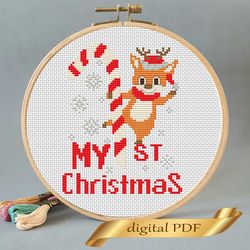 christmas pattern pdf cross stitch, easy embroidery  my 1st christmas.