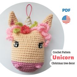 Crochet Unicorn pattern, amigurumi Christmas ornament, crochet unicorn Christmas toy  PDF pattern by CrochetToysForKids