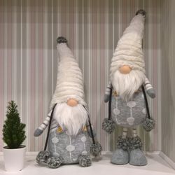 Plush Christmas Gnome in White Fur hat, Nordic Xmas Home Decoration Swedish Scandinavian Tomte