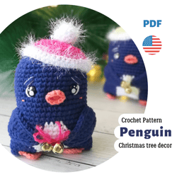 Crochet Penguin pattern, amigurumi Christmas ornament, crochet Penguin Christmas decor PDF pattern by CrochetToysForKids