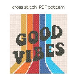 good vibes cross stitch, easy cross stitch pattern, pdf pattern /135/