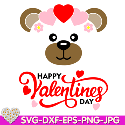 Valentine Bear Face with heart Cute Bear Girl 1st Valentines Day digital design Cricut svg dxf eps png ipg pdf, cut file
