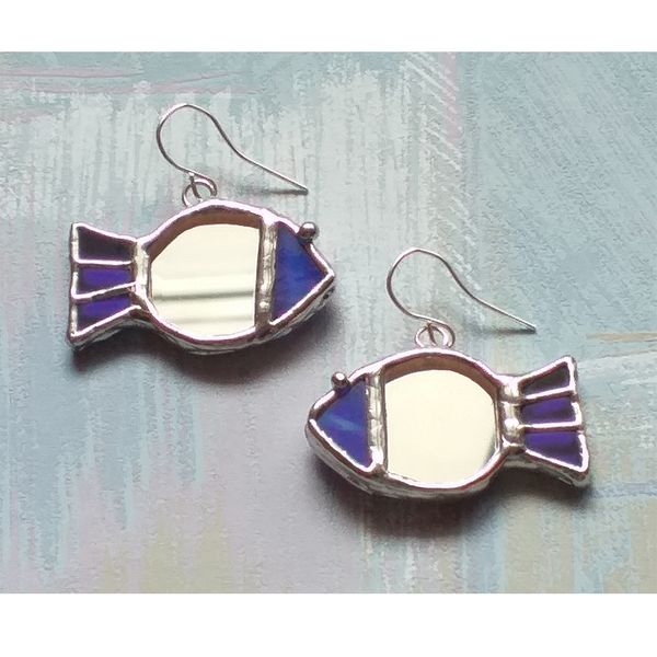 Little fish earrings, Stained glass blue earrings - Inspire Uplift