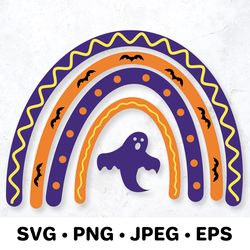 halloween rainbow with cute ghost and bats svg cut file