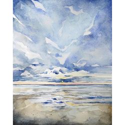 beach painting sea original art coast landscape skyscape artwork watercolor painting seascape wall art by alyonart