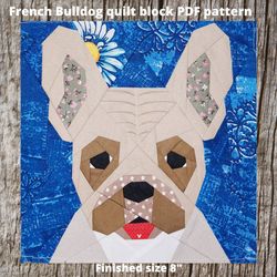 French Bulldog quilt block PDF pattern Paper Piecing, Fun dog quilt block. Perfect quilt gift for dog lover.