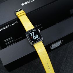 Handmade Yellow Stingray Leather Apple Watch Band for Apple Watch Series 8/7/6/SE/5/4/3/2/1 Apple Watch Ultra