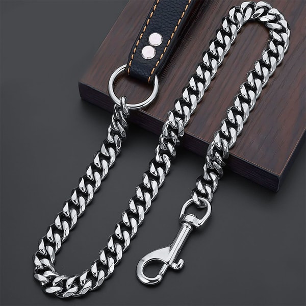Gold Heavy-Duty Dog Leash For Big Dogs – 19mm Stainless Steel, Chew-Proof, Leather Handle, For Pitbulls & Bulldogs