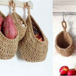 Set of 2 crochet PATTERNS, DIY storage hanging basket, Crochet basket pattern