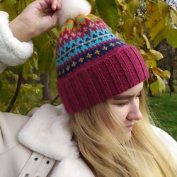 Warm knitted bright handmade hat
