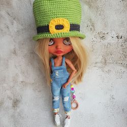 Blythe hat crochet green Saint  Patricks Day for custom blythe halloween clothes blythe outfit