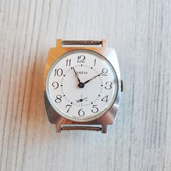 Pobeda white dial Soviet mens watch - wind up Russian mechanical wrist watch vintage