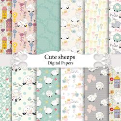 cute sheeps, seamless pattern.