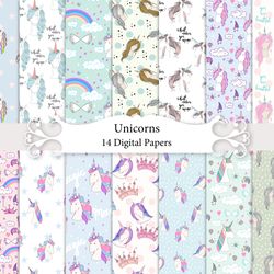Unicorn Digital Papers, seamless patterns.