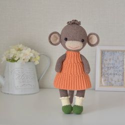 Amigurumi monkey crochet pattern in the dress Toy crochet pattern pdf in English