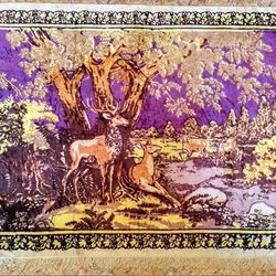Soviet Plush Carpet Deer.Roe deer.Vintage Rug USSR.Antique carpet