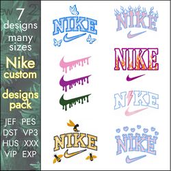 Nike custom pack Embroidery Designs, swoosh, 7 designs