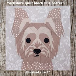 Yorkshire Terrier quilt block PDF pattern Paper Piecing. Fun dog quilt block. Perfect quilt gift for dog lover.