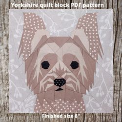 yorkshire terrier quilt block pdf pattern paper piecing. fun dog quilt block. perfect quilt gift for dog lover.