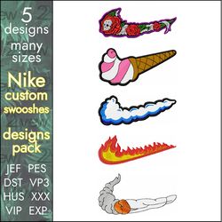 Nike pack Embroidery Designs, custom logo swoosh, 5 designs