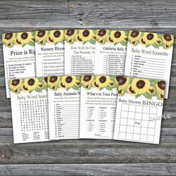 Sunflower baby shower games bundle,Floral Baby Shower games package,Fun Baby Shower Games,9 Printable Games-221