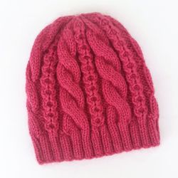 Hand knitted hat for women, Wool alpaca beanie, Red hat, Womens cable beanie